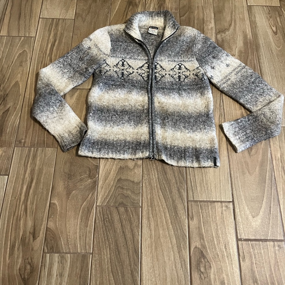Gray and Cream Zip-Up Sweater
